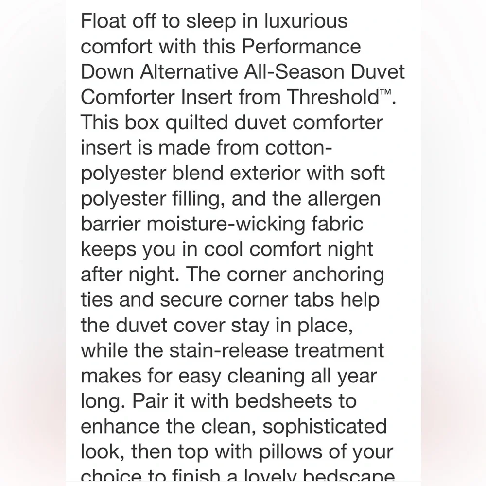 THRESHOLD NWT all seasons performance down alternative comforter -white -f/queen
